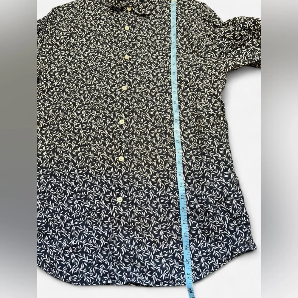 Banana Republic Navy White Leaf Print Linen Shirt Slim Fit Size M